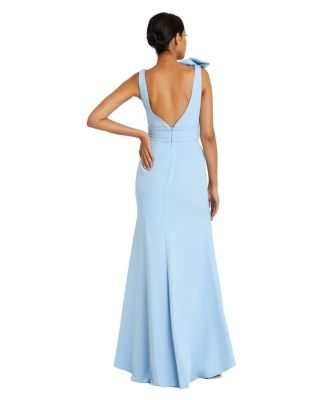 Sleeveless V Neck Bow Detail Mermaid Gown