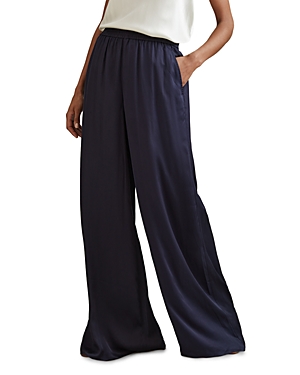 Shop Reiss Yara Wide Leg Pants In Navy