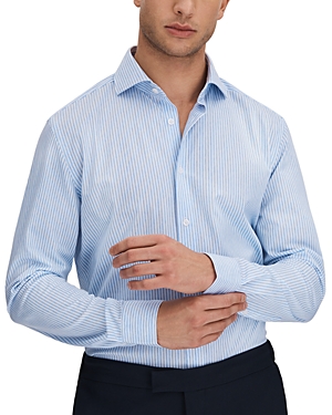 Shop Reiss Archie Long Sleeve Striped Cutaway Shirt In White/soft Blue