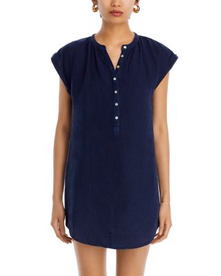Linen Cap Sleeve Henley Mini Dress
