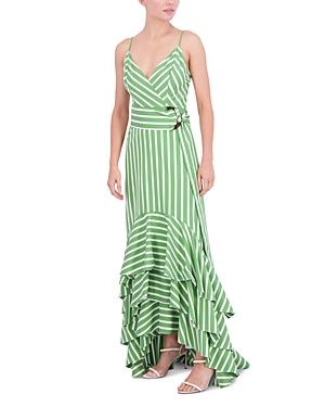 Bcbgmaxazria Striped Ruffled Dress In Green Stripe