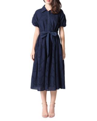 Gracia - Eyelet Cotton Tie Waist Midi Dress