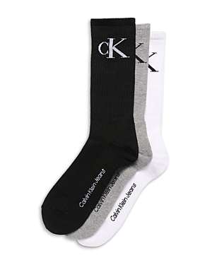 Shop Calvin Klein Archive Logo Cushioned Athletic Crew Socks - 3 Pk. In Black Assorted