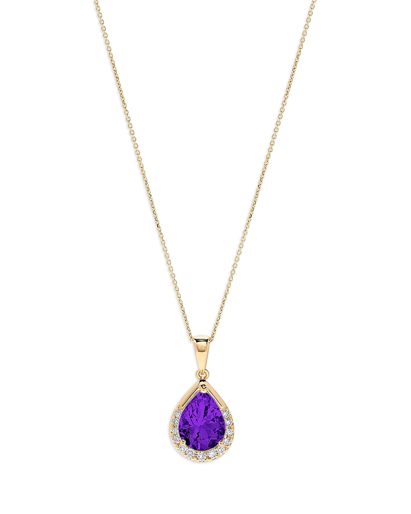 Bloomingdale's Fine Collection Amethyst & Diamond Pear Halo Pendant Necklace in 14K Yellow Gold, 16