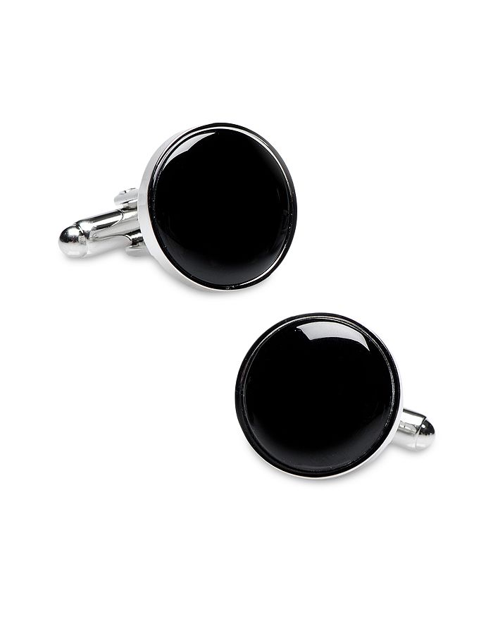 Cufflinks Inc SilverTone Onyx Inlay Round Cufflinks Bloomingdale's