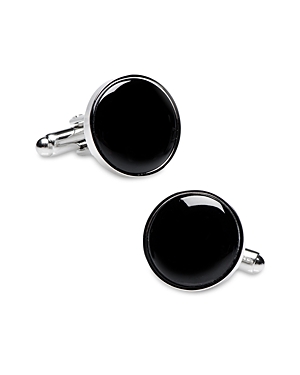 Shop Cufflinks, Inc Silver-tone Onyx Inlay Round Cufflinks In Black