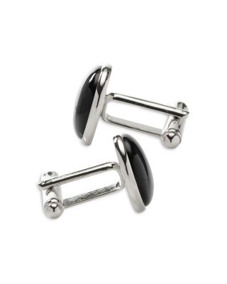 Silver-Tone Onyx Inlay Round Cufflinks