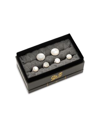 Silver-Tone Mother-of-Pearl Stud & Cufflink Set