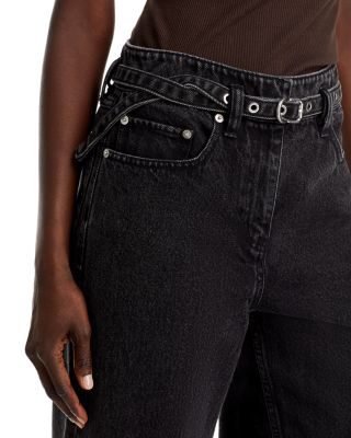 Belted Wide Leg Jeans In Washed Black