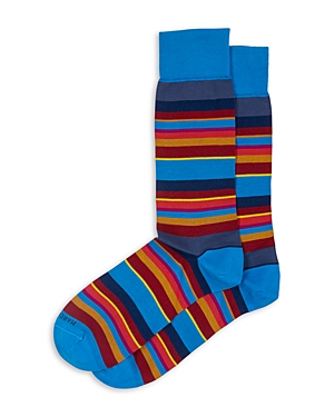 Shop Marcoliani Pima Cotton & Nylon Multi Stripe Socks In Denim/ Turquoise