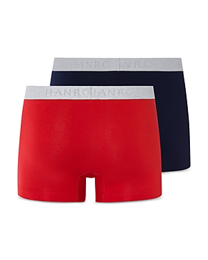 Hanro Essentials Cotton Stretch Boxer Briefs, Pack Of 2 In Deep Navy/bright Red
