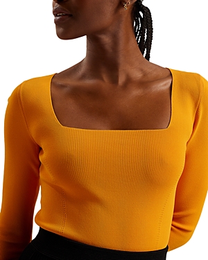 Shop Ted Baker Square Neck Fitted Knit Top In Orange