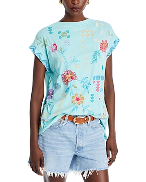 Johnny Was Katie Embroidered Raw Hem Tee