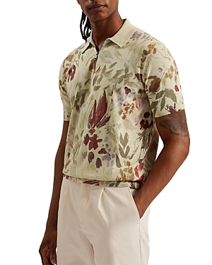 Printed Short Sleeve Zip Polo Shirt