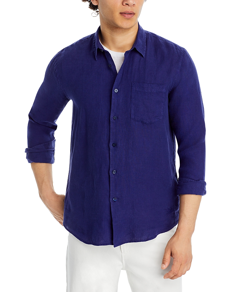 Vilebrequin Solid Linen Shirt In Late Night