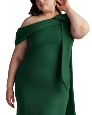 Plus Cassia Bow-Shoulder Crepe Gown