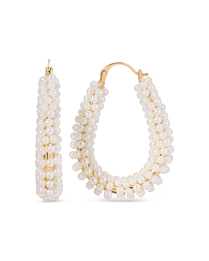 Shop Ettika Imitation Pearl Wrapped Hoop Earrings In White/gold