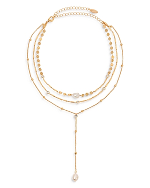 Ettika Forever Cultured Freshwater Pearl Layered Y-necklace In White/gold