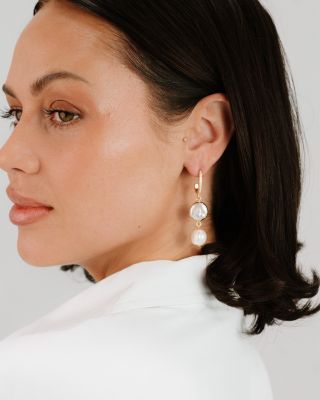 Cultured Freshwater Pearl & Cubic Zirconia Double Drop Earrings