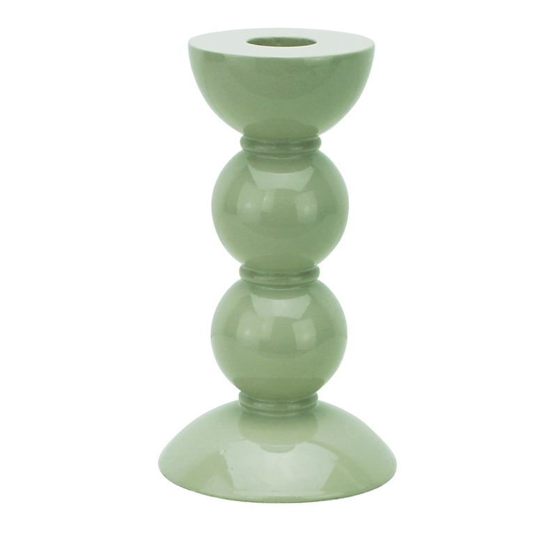 Addison Ross Lacquered Bobbin-shaped Candlestick, Medium In Sage
