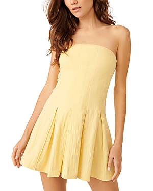 Shop Free People Made Me Smile Strapless Mini Dress In Yellow Tan