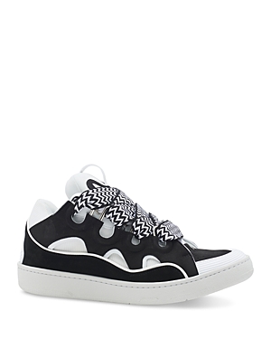 Shop Lanvin Men's Curb Low Top Sneakers In Black/white