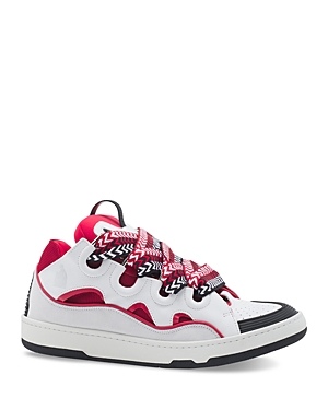Shop Lanvin Men's Curb Low Top Sneakers In Red/white