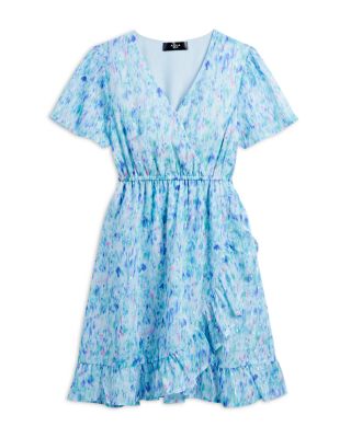 AQUA - Girls' Abstract Faux Wrap Dress, Little Kid, Big Kid - Exclusive