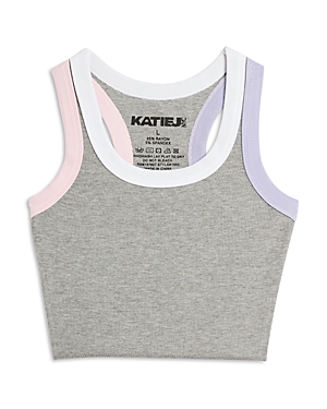 Shop Katiejnyc Girls' Livi Cropped Tank Top - Big Kid In Grey Pastel Multi Trim