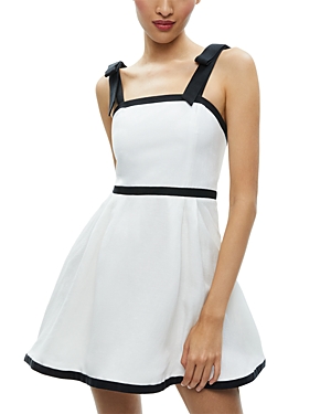Shop Alice And Olivia Eloisa Tie Shoulder Dress In Off White/black