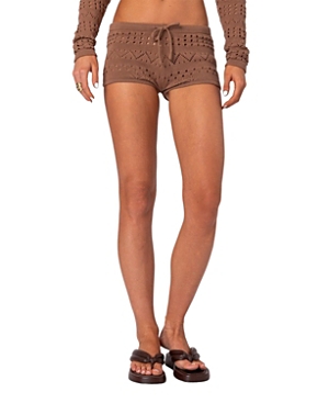 Shop Edikted Betsy Tie Front Knitted Shorts In Brown