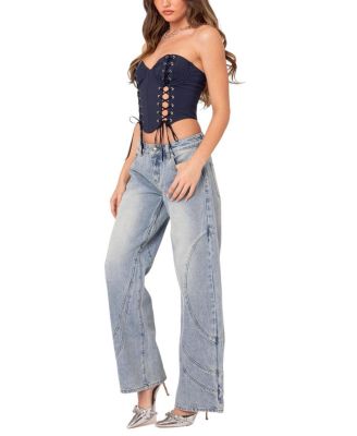 Oaklynn Stitch Detail Low Rise Jeans in Light Blue