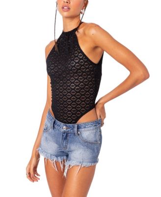 Sheer Lace Open Back Bodysuit