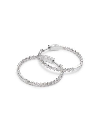 Diamond Martini Set Inside Out Hoop Earrings in 14K White Gold, 2.0 tcw