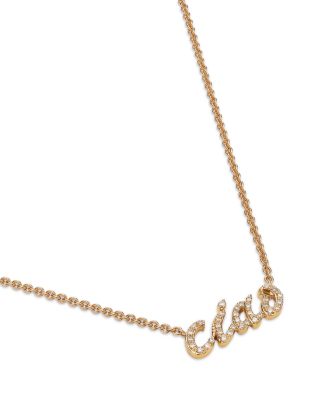 Diamond "Ciao" Pendant Necklace in 14K Yellow Gold, 0.15 tcw 