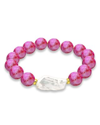 AQUA - Cultured Freshwater Pearl & Gemstone Beaded Stretch Bracelet - Exclusive