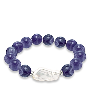 Shop Aqua Cultured Freshwater Pearl & Gemstone Beaded Stretch Bracelet - 100% Exclusive In Sodalite/silver