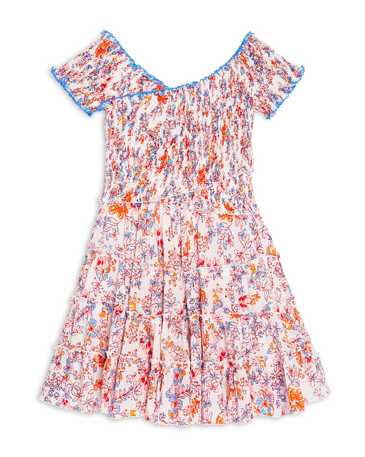 Poupette St. Barth Girls' Soledad Ruffled Smocked Mini Dress - Little Kid, Big Kid