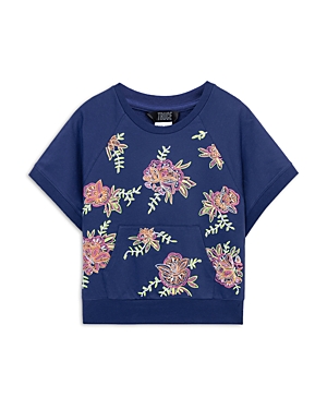 Shop Truce Girls' Floral Embroidered Top - Big Kid In Navy