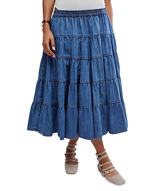 Shop Free People Full Swing Chambray Midi Skirt In Cool Blue