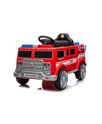 Fire Truck 12V Ride-On 3-8y: Sprinkler, Megaphone, RC, LED, Leather Seat - Ages 2-4