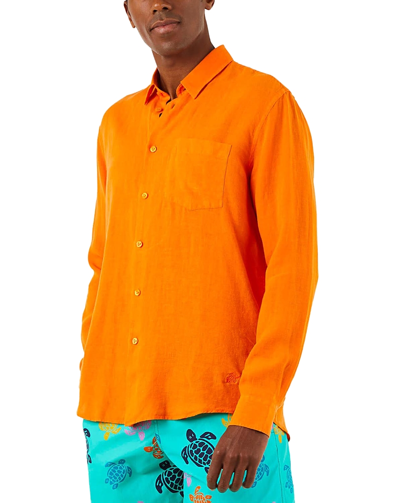 Vilebrequin Men's Caroubis Solid Linen Sport Shirt In Apricot