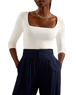 Shop Ted Baker Square Neck Fitted Knit Top In Ivory