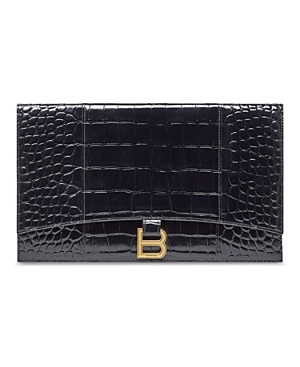 Hourglass Flat Pouch with Flap Crocodile Embossed