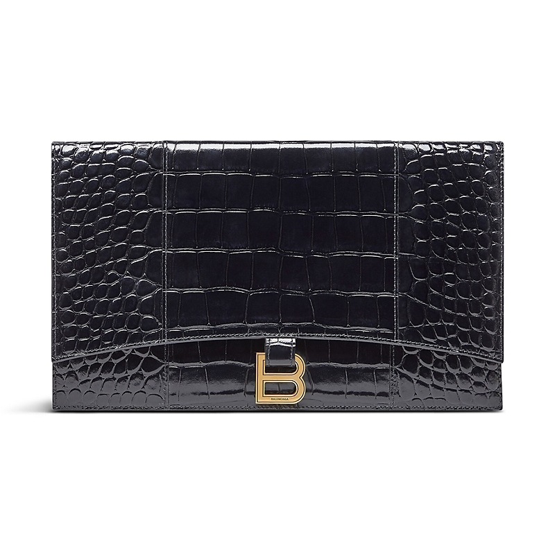 Balenciaga Hourglass Flat Pouch with Flap Crocodile Embossed