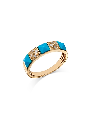 Shop Bloomingdale's Turquoise & Diamond Ring In 14k Yellow Gold In Blue/gold