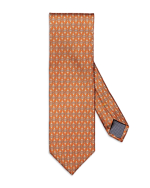 Shop Eton Geometric Print Silk Tie In Medium Orange