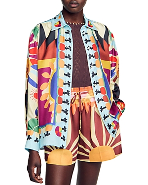 Shop Sandro Afrique Silk Shirt In Multi-color