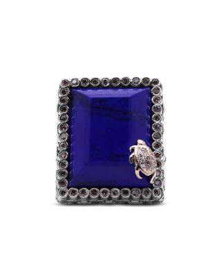 Stephen Dweck 18K Yellow Gold & Sterling Silver One of a Kind Lapis & Diamond Statement Ring