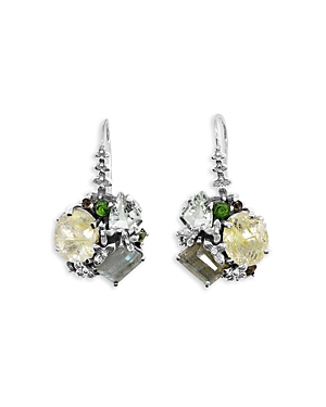 Shop Stephen Dweck Sterling Silver Rockrageous Multi Gemstone Cluster Drop Earrings In Green/silver